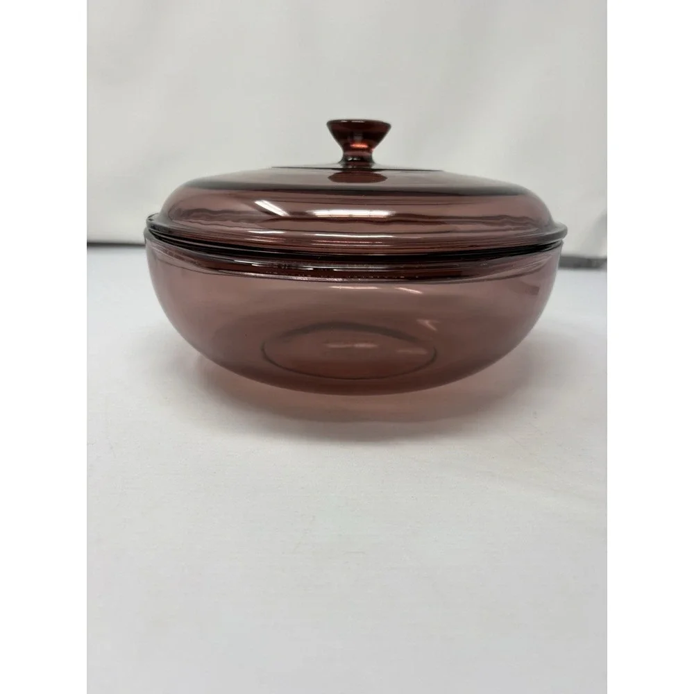 Vintage Cranberry Pyrex 024 2L Bowl with Handles and Lid Casserole Dish